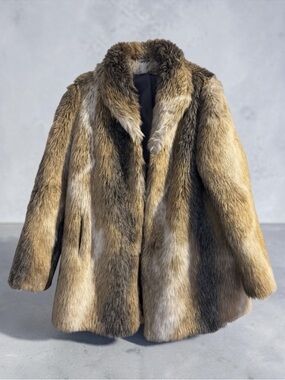 Vintage Faux Fur Coat in Brown and Tan